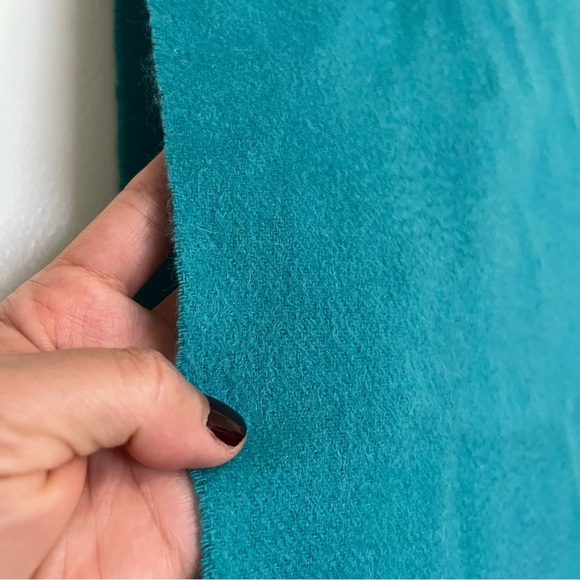 COACH 70% Wool 30% Cashmere Blend Teal Aqua Fringe Long Winter Scarf Wrap OS - Picture 5 of 7
